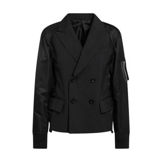 sacai Jassen, Dames, Zwart, XS, Nylon, Suiting x Nylon Twill Jas