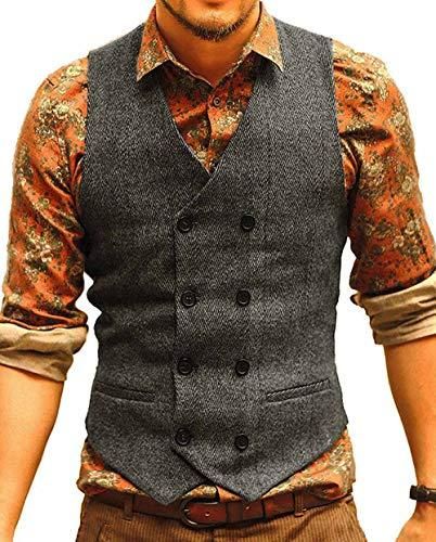 Solovedress Gilet Costume Homme Vintage Sans Manche Mariage Tweed