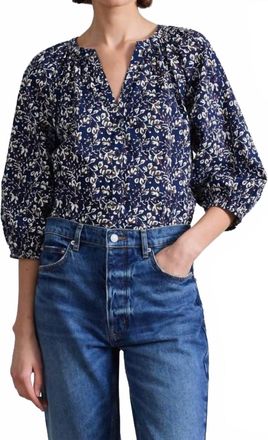 Apiece Apart Mitte Open V-Neck Top In Mira Flora Navy