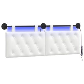 vidaXL Cabecero Colgante Con Luz Led Blanco Tela Vidaxl