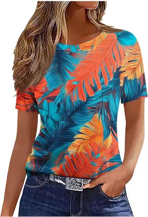 Generic Summer Tops for Women UK 2025 Fashion Short Sleeve Crew Neck T-Shirt Funny Marble Floral Print Blouse Casual Lightweight Loose Fit Shirts Ladies Elega