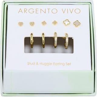 Argento Vivo Clover Set of 5 Assorted Stud & Hoop Earrings in Gold at Nordstrom Rack