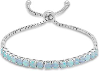 MAX + STONE 925 Sterling Silver Round Gemstone Bolo Adjustable Bracelet