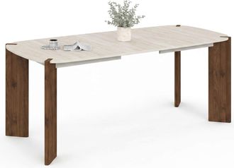IDMarket Tavolo Da Pranzo Allungabile Rettangolare Con Angoli Arrotondati Tess, 6-10 Persone, 4 Gambe Arrotondate In Noce, Piano In Trave
