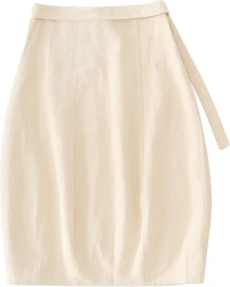 STUDIO NICHOLSON Orcha Belt Wrap Skirt - Dames - Midirokken - Beige - S - Linnen - Rokken