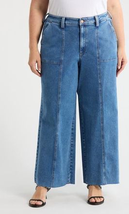 NYDJ Simone Raw Hem High Waist Wide Leg Utility Jeans in Salton at Nordstrom, Size 14W