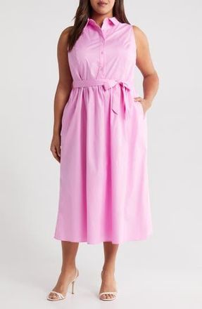 Maggy London Tie Waist Sleeveless Stretch Poplin Shirtdress in Pastel Lavender at Nordstrom Rack, Size 14W