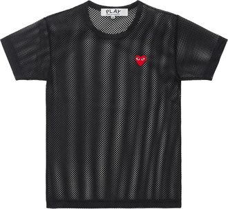 Comme Des Gar&ccedil;ons T-Shirt Red Emblem: Mesh Red Heart - Heren - T-shirts - Zwart - XS - Polyester - Tops