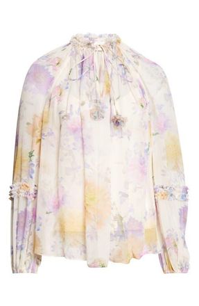 Zimmermann Luna Ruffle Billow Chiffon Top in Cream Dahlia at Nordstrom, Size 0P