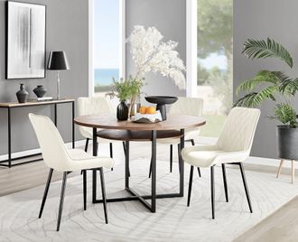 Furniturebox Adley Brown Wood Storage Dining Table & 4 Pesaro Black Leg Chairs in Cream