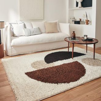 Nazar Rugs Alfombra shaggy de pelo largo dise&ntilde;o geom&eacute;trico - marr&oacute;n - 80x140 cm