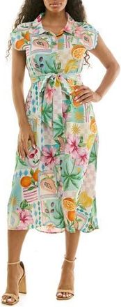 Nina Leonard Print Short Sleeve Shirtdress in Mint Multi at Nordstrom Rack, Size X-Large