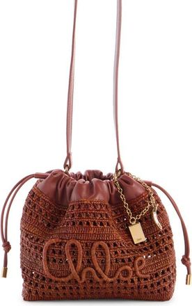 Chlo&eacute; Mini Summer Banana Woven Raffia Drawstring Shoulder Bag in Ginger/red at Nordstrom
