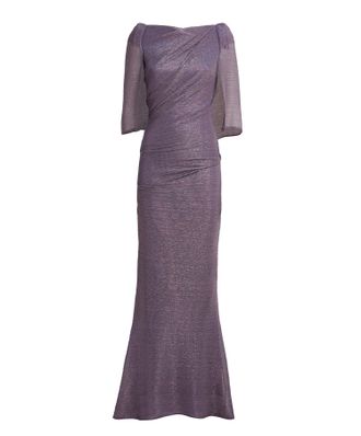 Talbot Runhof Trumpet Voile Cape-Sleeve Evening Dress Size S