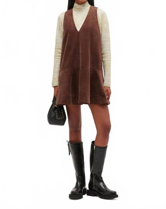 Ganni Corduroy Mini Dress In Brown