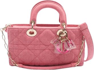 Dior Borsa a tracolla Lady D Joy Macrocannage piccola in denim 2021-2025 - Rosa