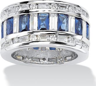 Palm Beach Jewelry 10.44 Cttw Cubic Zirconia and Simulated Blue Sapphire Silvertone Eternity Band