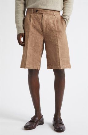 Massimo Alba Pleated Longline Linen Shorts in Clay at Nordstrom, Size 36 Us