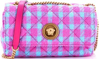 Versace Medusa Icon Chain Flap Bag Quilted Tweed East West