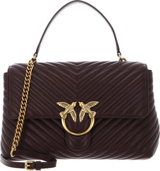 Pinko Handbag Shoulder Bag Love Lady Puff Big CL Sheep Nappa Chevron Ciocdehyde Amaro - Antique Gold Wine Red