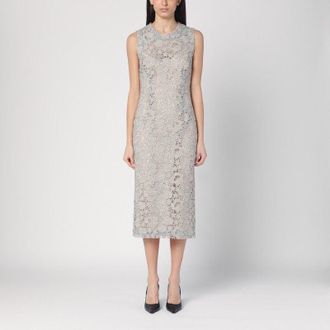 P.A.R.O.S.H. Womens Light Grey Lace Midi Dress - Size Small
