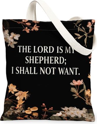 Generic Floral Canvas Tote Bags, Elegant Flower Design Reusable Grocery Bags, Autumn Vintage Botanical Lightweight Washable Shoulde, Black, 13x15 Inch