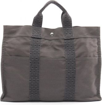 Herm&egrave;s Gray Nylon Canvas Tote Bag (Pre-Owned)