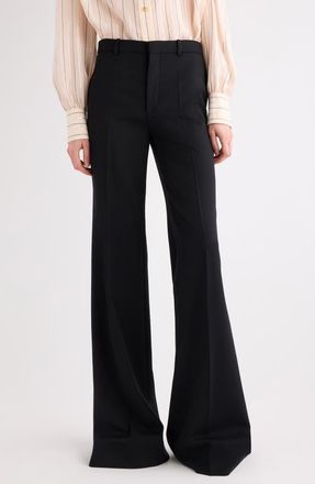 Chlo&eacute; Virgin Wool Grain de Poudre Flare Trousers in Black at Nordstrom, Size 6 Us