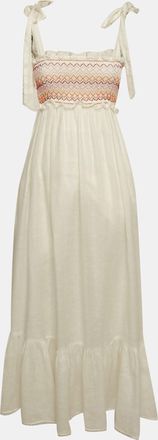 Zimmermann White Linen Shirring Detail Midi Dress