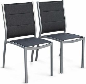Sweeek Pair of stackable aluminium garden chairs, Chicago, Grey, 47x57x89.5 cm