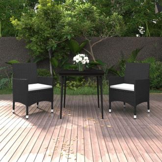 vidaXL Set Comedor De Jard&iacute;n 3 Pzas Y Cojines Rat&aacute;n Sint&eacute;tico Y Vidrio Vidaxl