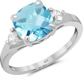 MAX + STONE 10k Yellow or White Gold Cushion Cut Gemstone Three Stone Ring