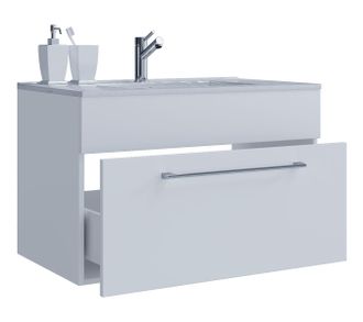 ebuy24 Vcm 2 Piezas Lavabo Lavabo Gabinete Inferior Ancho 60 Cm Juego De Muebles De Ba&ntilde;o Colgando Con Caj&oacute;n Badinos (blanco)