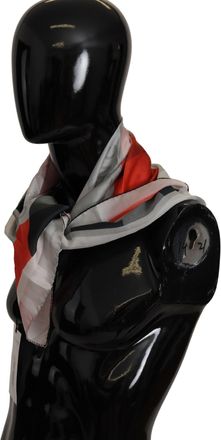 Costume National Womens Gray Red Silk Shawl Foulard Wrap Scarf Patterned