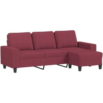 vidaXL Vidaxl - Sof&aacute; De 3 Plazas Con Taburete De Tela Rojo Tinto 180 Cm