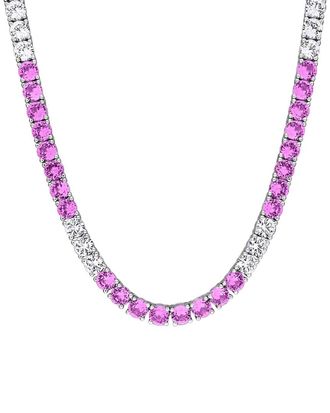 Rina Limor Silver 30.24 ct. tw. Lab-Grown Pink And White Sapphire Tennis Necklace