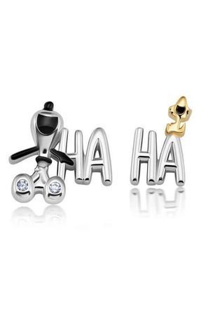 Crislu x Peanuts HA HA Mismatched Stud Earrings in Pure Platinum /Clear Stone at Nordstrom