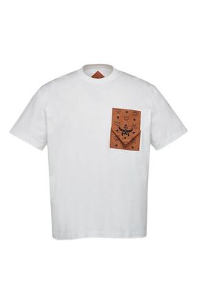 MCM Monogram Patch Pocket T-Shirt in Organic Cotton in White at Nordstrom, Size X-Large Eu