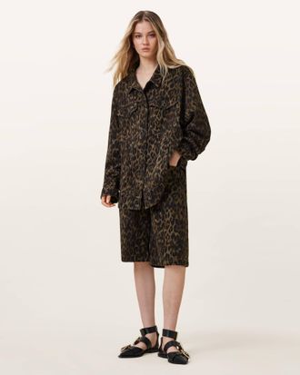 AllSaints Willow Leopard Print Denim Jacket