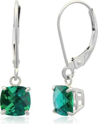 MAX + STONE Solid 10K Yellow, White or Rose Gold 6mm Cushion Cut Gemstone Dangle Earrings