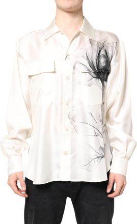 Dolce & Gabbana Ivory Silk Long Sleeves Men Casual Shirt Off White