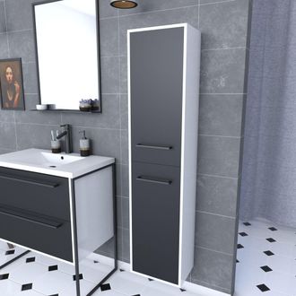 Aurlane Aurlane - Columna De Ba&ntilde;o Blanco 30x35x150 Cm Con 2 Puertas Y Manijas Matap Negro - Structuretura P026