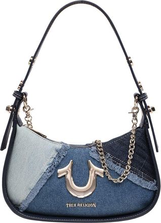 True Religion Frayed Denim Horseshoe Shoulder Bag in Denim/Blue at Nordstrom Rack