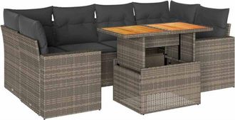 vidaXL Set De Sof&aacute;s De Jard&iacute;n 7 Pzas Con Cojines Rat&aacute;n Sint&eacute;tico Gris Vidaxl