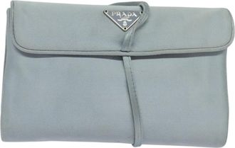 Prada Cosmetic Pouch Turquoise Synthetic Clutch Bag (Pre-Owned)