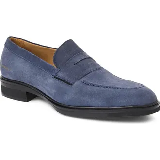 Bruno Magli Quarrata Apron Toe Penny Loafer in Navy Suede at Nordstrom, Size 11.5