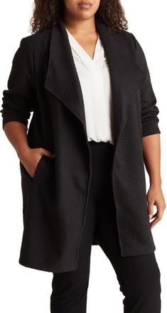 T Tahari Ottoman Waterfall Knit Topper in Black at Nordstrom Rack, Size 1X