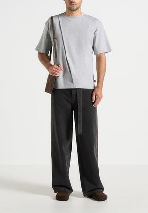 Mani&egrave;re De Voir Hugo Relaxed Fit Cotton T-Shirt With Pleat in Grey at Nordstrom, Size X-Large