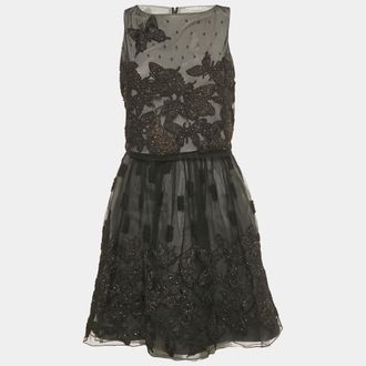 Alice & Olivia Alice + Olivia Black Embroidered Embellished Mesh Top & Skirt Set