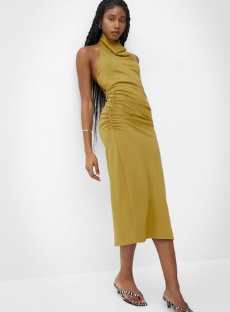 Icone Womens Draped-waist halter-neck interlock jersey dress